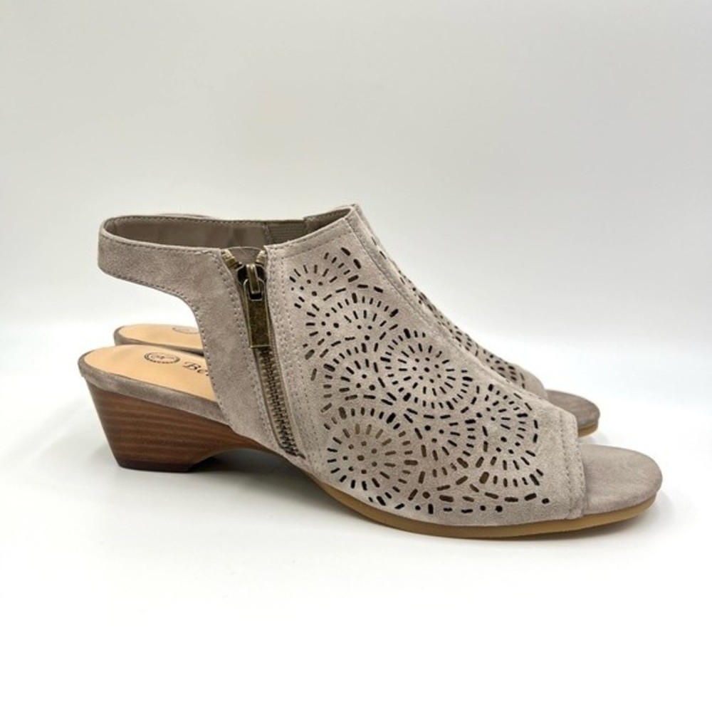 Bella‎ Vita Women Size 8.5 Gray Suede Leather Open Toe Sandals Demi Wedges Shoes